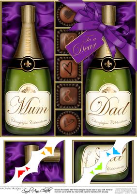 8 x 8 Mum N Dad Champers N Chocs Scalloped Corner Topper