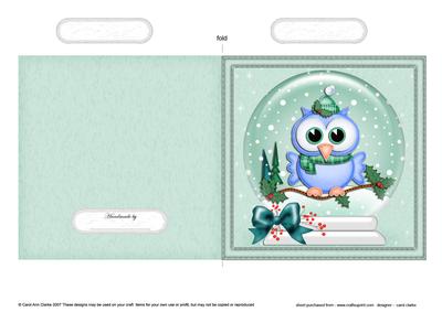 Xmas Little Hoot Snowglobe Cut and Fold Card