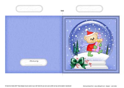Xmas Teddy Snowglobe Cut and Fold Card