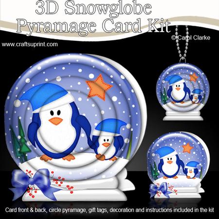 3D Xmas Penguins Snowglobe Circle Pyramage Card Kit