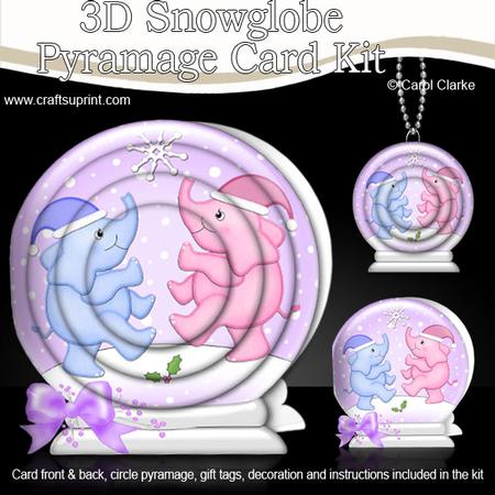 3D Xmas Elephants Snowglobe Circle Pyramage Card Kit