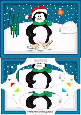 A5 Xmas Penguin Scallop Corners and Pyramage