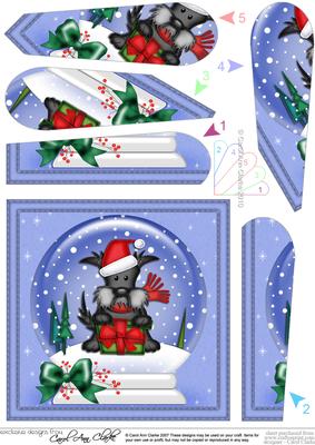 Xmas Hamish Scottie Dog Snowglobe Fan Pyramage Topper