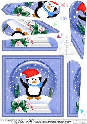 Xmas Peter Penguin Snowglobe Fan Pyramage Topper