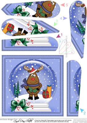 Xmas Rudolph Snowglobe Fan Pyramage Topper