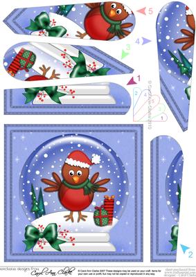 Xmas Robin Snowglobe Fan Pyramage Topper