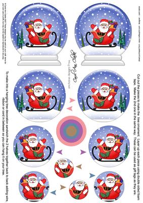 3D Xmas Santa and Sleigh Snow Globe Shaped Tree Decoration