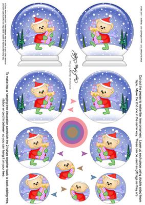 3D Xmas Teddy Snow Globe Shaped Tree Decoration