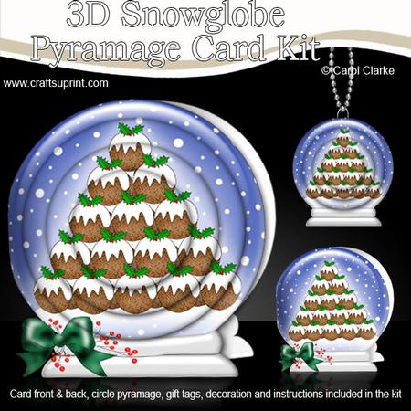 3D Xmas Pudding Tree Snowglobe Circle Pyramage Card Kit