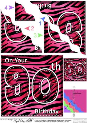 Funky Fun Zebra Print 90th Birthday Wavy Corner Side Stacker