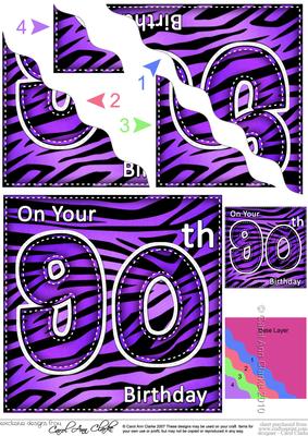 Funky Fun Zebra Print 90th Birthday Wavy Corner Side Stacker