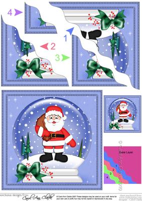 Xmas Santa Snowglobe Wavy Corner Side Stacker Topper