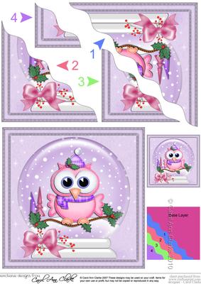 Xmas Little Hoot Snowglobe Wavy Corner Side Stacker Topper