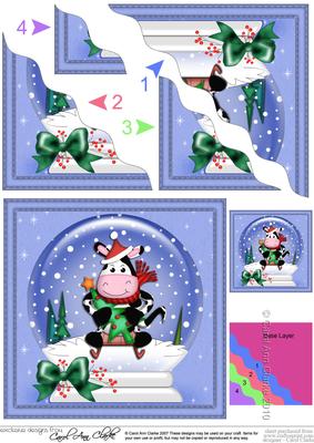 Xmas Milly Moo Cow Snowglobe Wavy Corner Side Stacker Topper