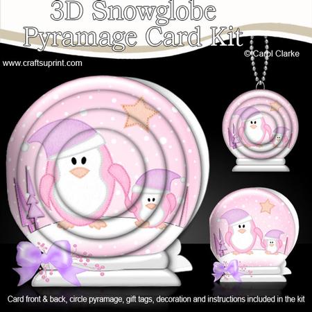 3D Xmas Penguins Snowglobe Circle Pyramage Card Kit