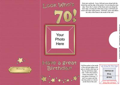 Add a Photo 70th Birthday Card with Easy Fold Frame