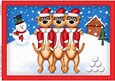 A4 Xmas Meerkats Felties Card Topper