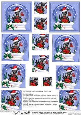 Christmas Hamish Scottie Dog Snowglobe Twisted Pyramage Sheet