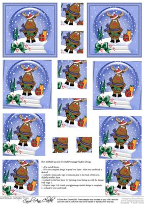 Christmas Rudolph Snowglobe Twisted Pyramage Sheet