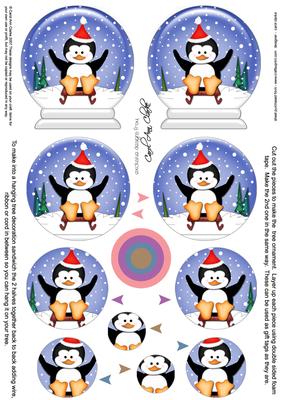3D Xmas Sledging Penguin Snow Globe Shaped Tree Decoration