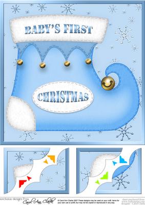 8 x 8 Baby's 1st Xmas Stocking Scalloped Corner Topper