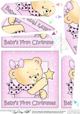 Cute Hunney Bear Rosie has a Christmas Star - Babys 1st Christmas Fan Pyramage Topper