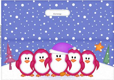 Large Dl Xmas Penguins on Parade Quick Cut and Fold Card