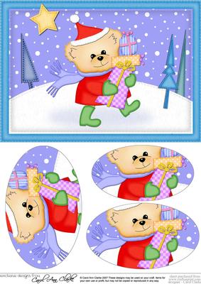 A5 Xmas Teddy Oval Pyramage Topper
