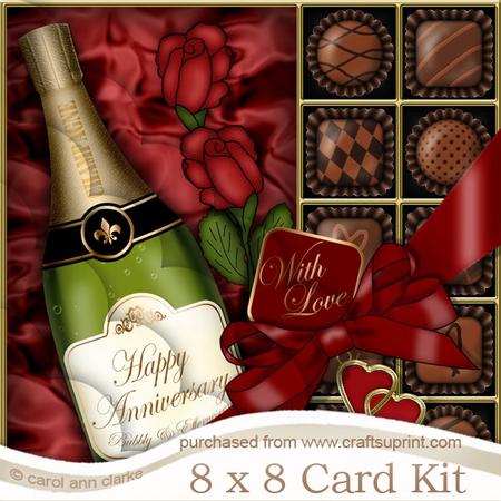 8 x 8 Anniv Champers Chocs N Roses Scalloped Corner Kit