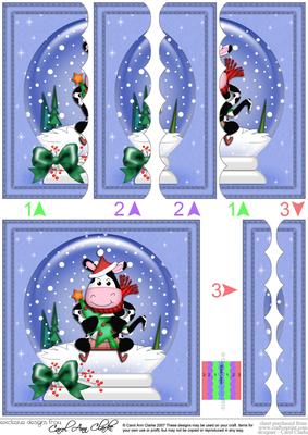 Xmas Milly Moo Cow Snowglobe Scallop Edge Side Stacker