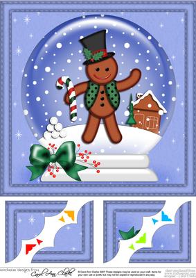 8 x 8 Xmas Gingerbread Man Snowglobe Scalloped Corner
