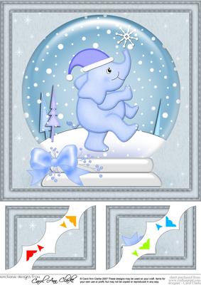 8 x 8 Xmas Elephant Snowglobe Scalloped Corner