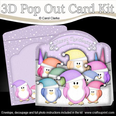 3D Xmas Pastel Penguins Pop Out Card Kit