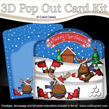 3D Xmas Skating Rudolph Pop Out Card Kit