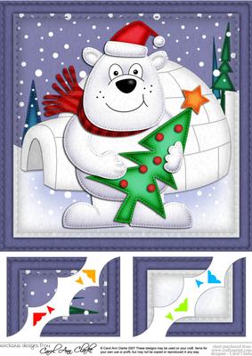 8 x 8 Xmas Ben Polar Bear Scalloped Corner Topper