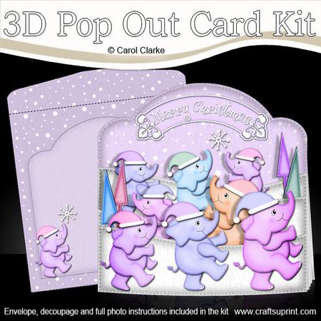 3D Xmas Pastel Elephants Pop Out Card Kit