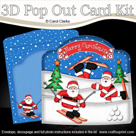 3D Xmas Skiing Santa Pop Out Card Kit