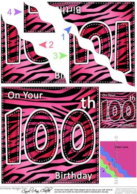 Funky Fun Zebra Print 100th Birthday Wavy Corner Side Stacke
