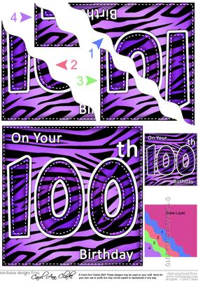 Funky Fun Zebra Print 100th Birthday Wavy Corner Side Stacke