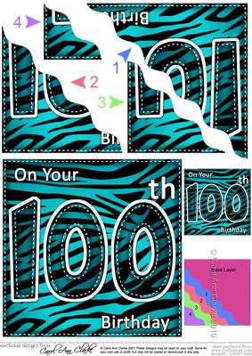 Funky Fun Zebra Print 100th Birthday Wavy Corner Side Stacke