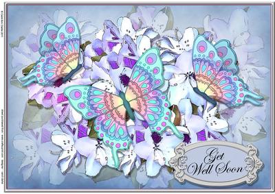 A4 Get Well Soon Flowers N Butterfly Card Topper