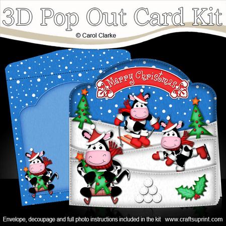 3D Xmas Milly Moo Cow Pop Out Card Kit