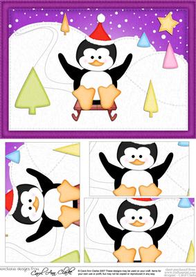 A5 Xmas Sledging Penguin Pyramage Topper