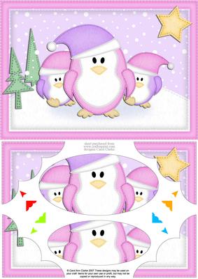 A5 Xmas Penguins Felties Scallop Corners and Pyramage
