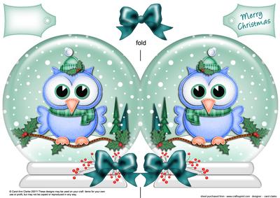 Xmas Little Hoot Snow Globe Shaped Card