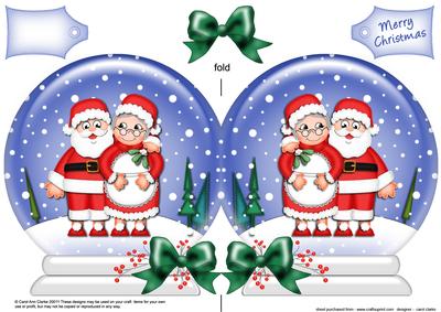 Xmas Mr N Mrs Claus Snow Globe Shaped Card