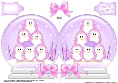Xmas Penguin Tree Snow Globe Shaped Card