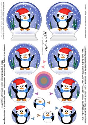 3D Xmas Penguin Snow Globe Shaped Tree Decoration