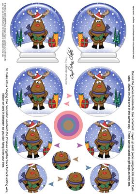 3D Xmas Rudolph Snow Globe Shaped Tree Decoration