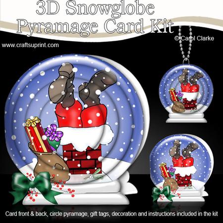 3D Xmas Santa Got Stuck Snowglobe Circle Pyramage Card Kit